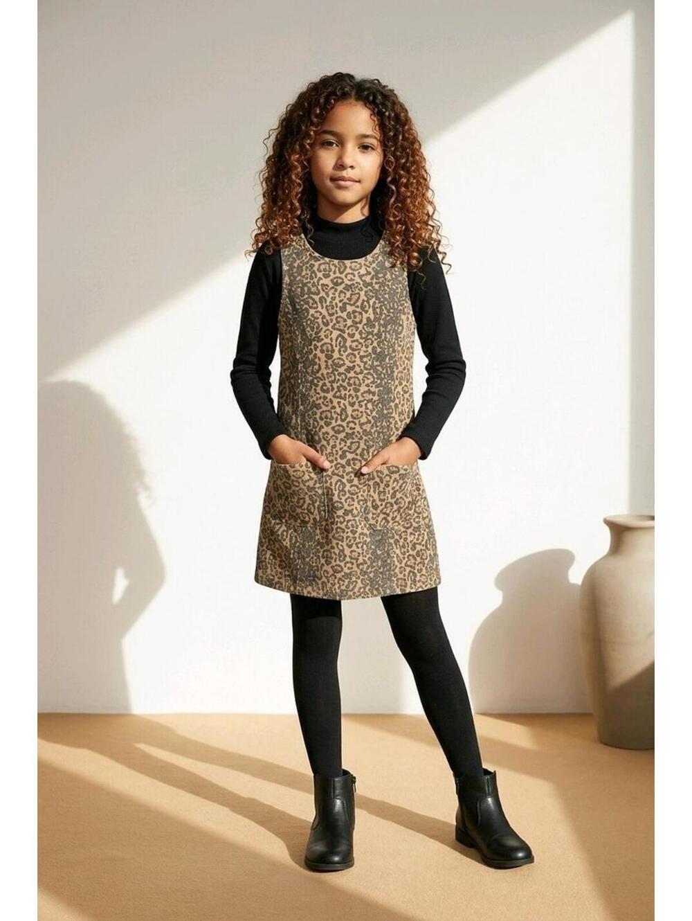 Tinseltown Girls Leopard Print Denim Dress sz Medium New with tags
